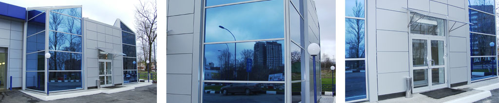 Остекление фасадов магазинов большими стеклопакетами Коломна